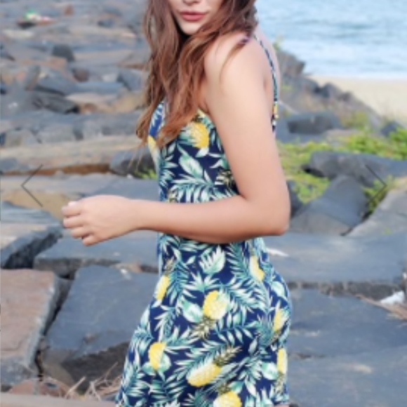 Tropical Pineapple Palm Leaf Print Cami Dress - Picture 3 of 8
